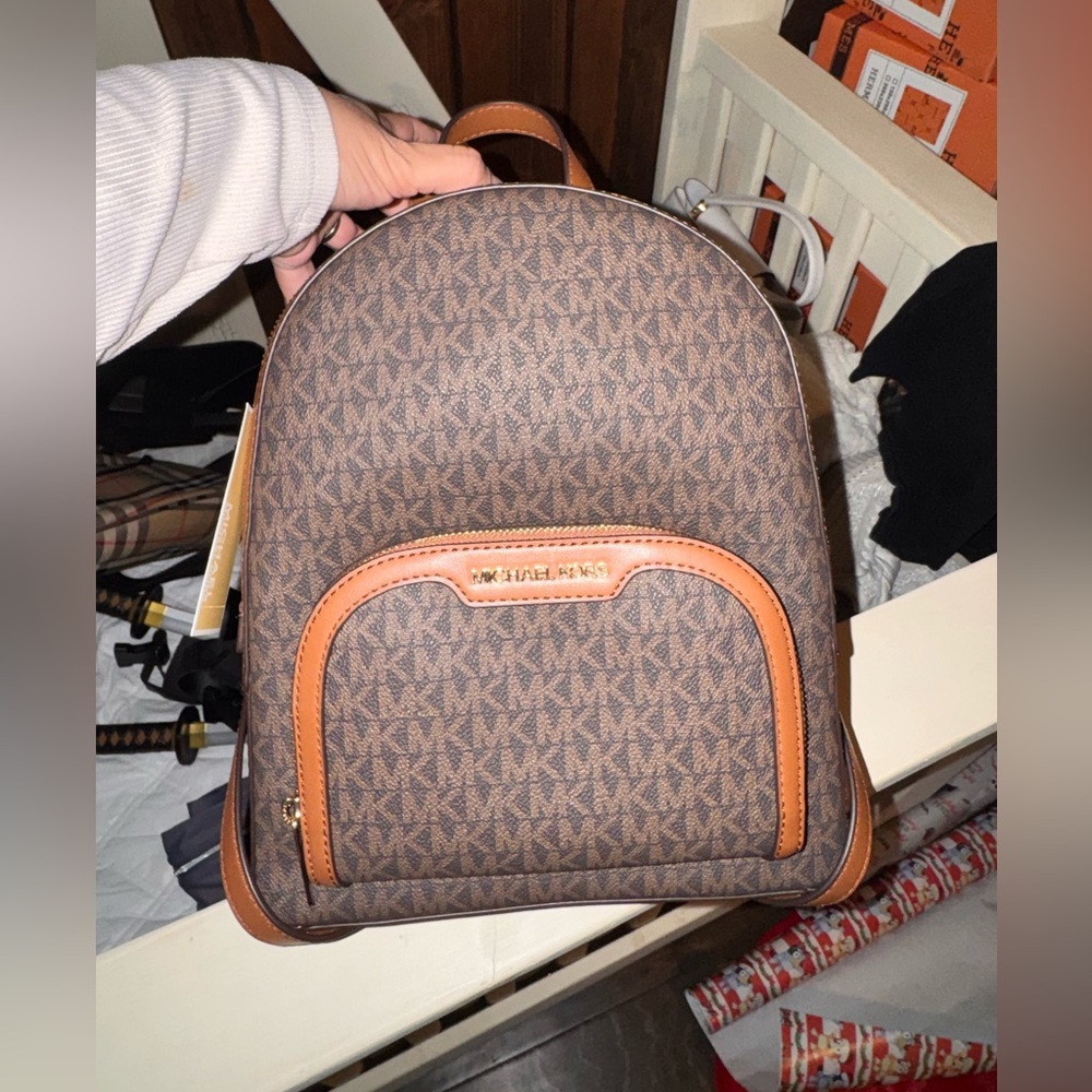 Michael Kors Tan and Brown Signature Backpack